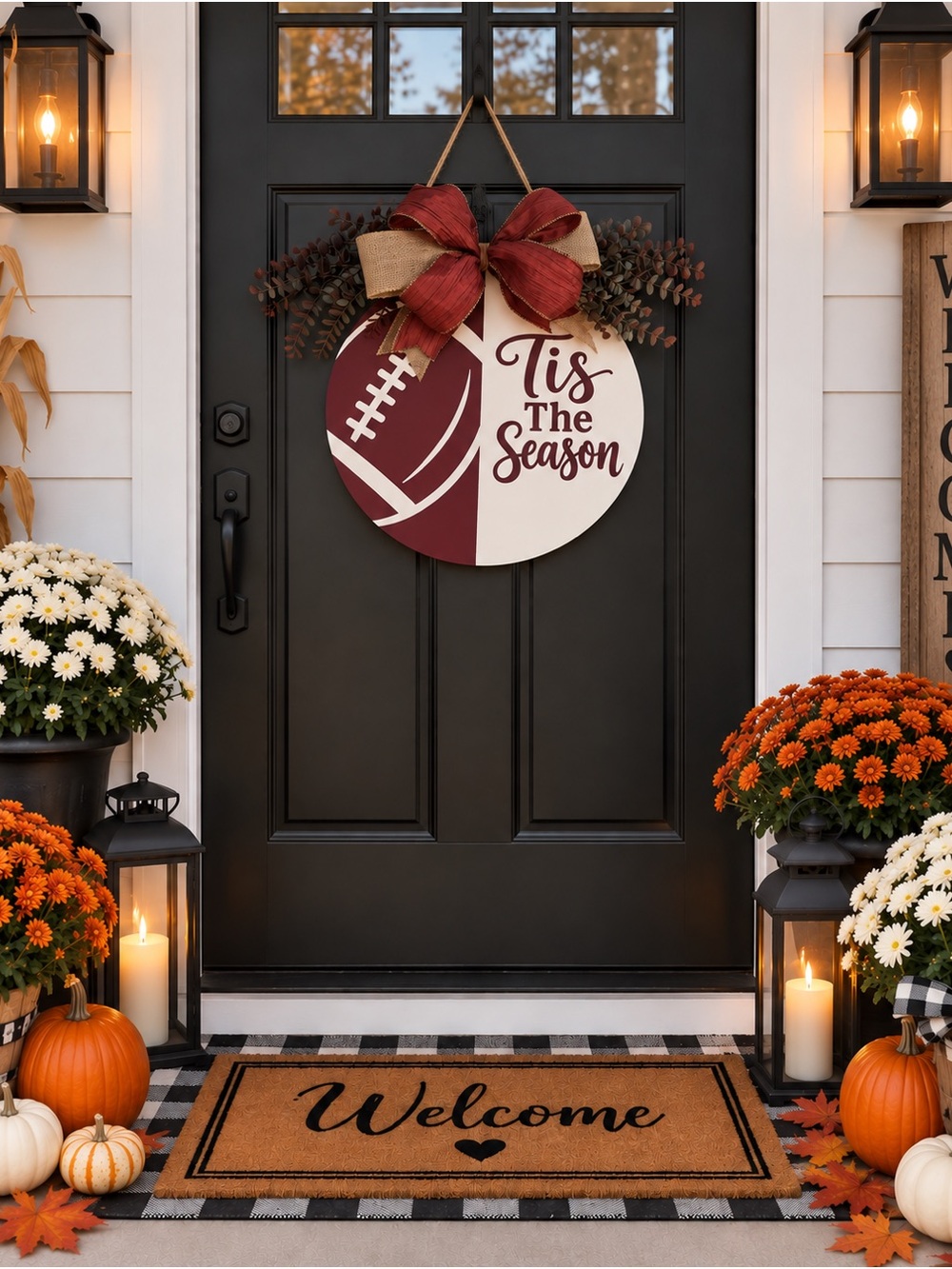 'Tis The Season Football Door Hanger – Burgundy and Cream